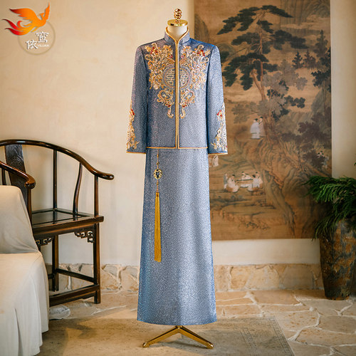 龙凤褂2024新款蓝色敬酒服依鸾
