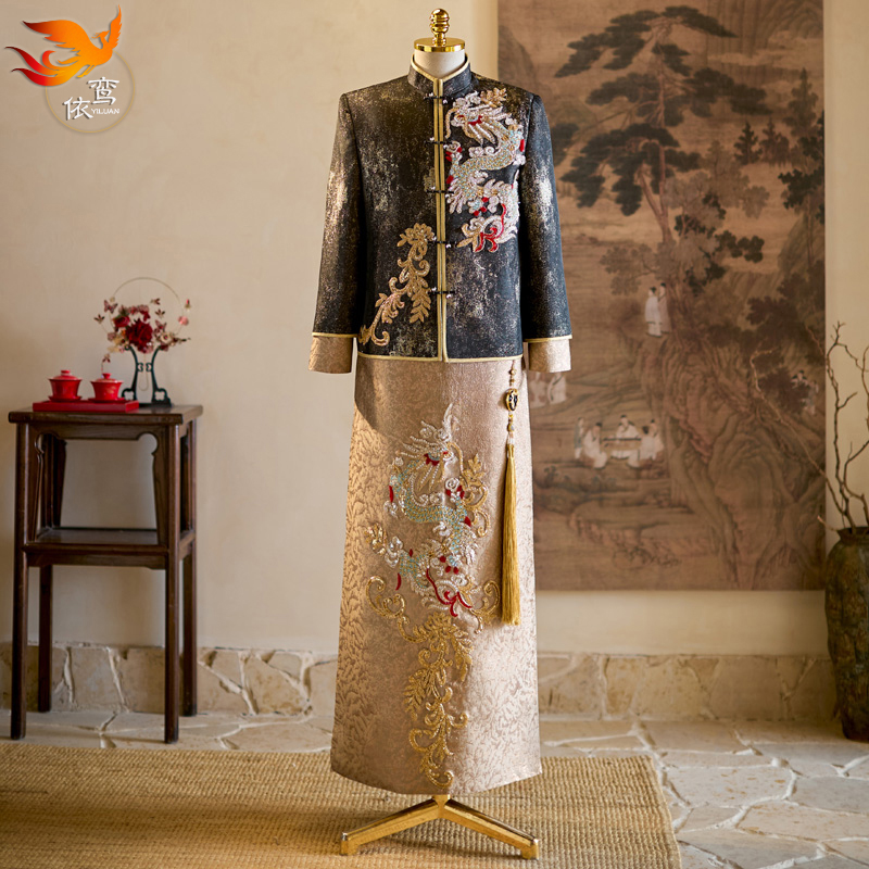 秀禾服男士2025年新款中式新郎结婚礼服黑色敬酒服秀和服男生秀和