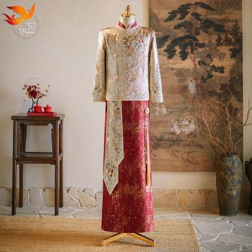 秀禾服男士香槟色2024年新款高级中式婚礼新郎婚服接亲龙凤褂秀和