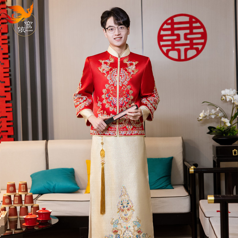 男士结婚秀禾服2025新款中式新郎大码敬酒服龙凤褂男款接亲秀和服,男装,秀禾服,淘宝优惠券,粉丝福利购,淘宝优惠卷