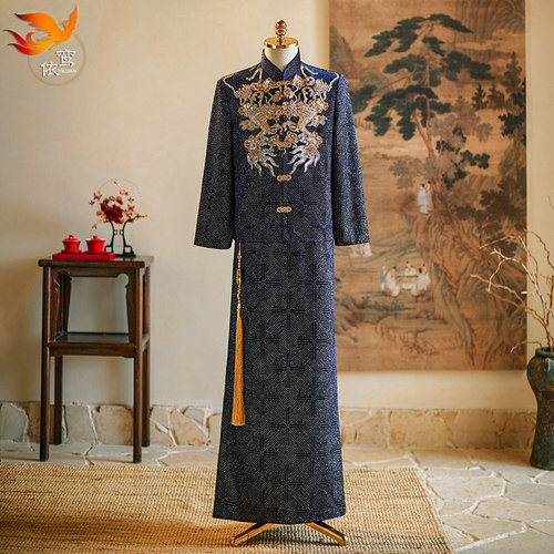 黑色秀禾服男2025新款结婚中式新郎大码龙凤褂敬酒服男生婚礼秀和