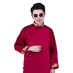 中式伴郎服秀禾服男装长袍马褂结婚演出相声表演团服接亲兄弟装