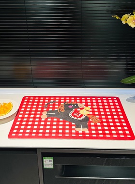 小马皮革餐桌垫红色可爱吸水沥水垫厨房2026新年春节ins风高级感