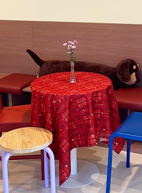 红色格子桌布复古ins氛围感新年春节圣诞餐厅饭店铺拍照布置装饰