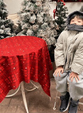 红色格子桌布复古喜庆氛围感新年春节圣诞餐厅饭店铺拍照布置装饰