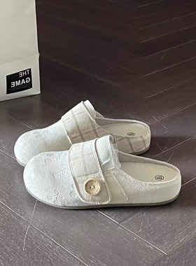 2025新款樱桃印花勃肯鞋女外穿懒人包头半拖鞋秋季防滑设计感小众