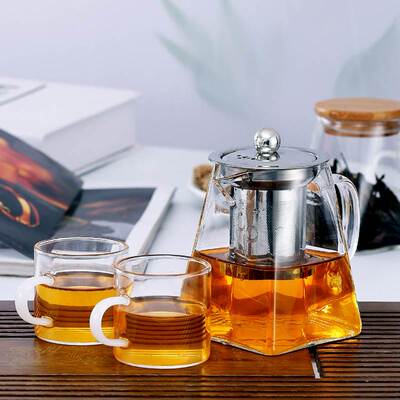 Glass Kung Fu Teapot Stainless Steel Filter Teapot Square