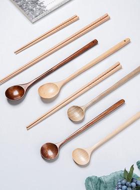 Factory direct long handle round spoon wooden tableware