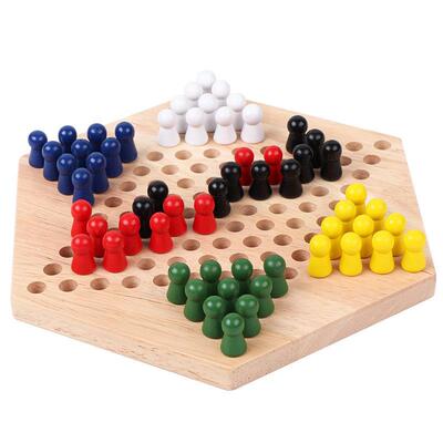 Wooden Color Hexagon Checkers Chldren's nteractve Board
