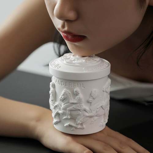 Exquisite embossed retro black and white plaster cup plant