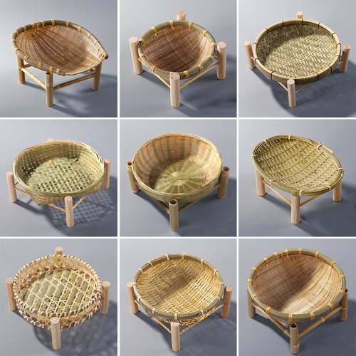 Bamboo woven fruit plate round dustpan steamed bread basket