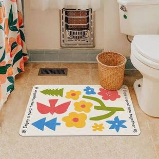 ins Bathroom Flower Diatom Mud Floor Mat Absorbent