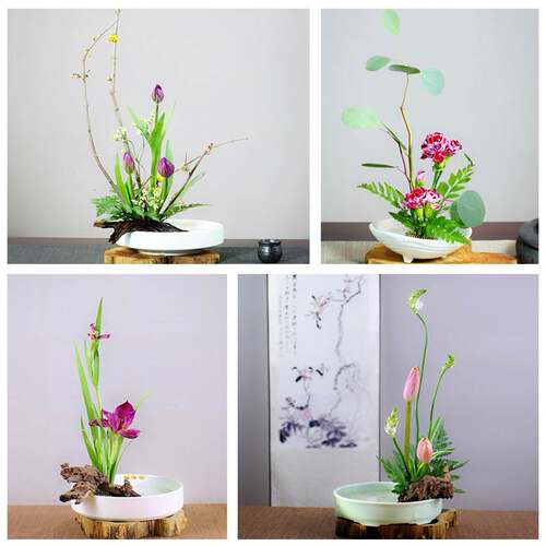 White Ceramic Flower Pot Japanese Style Flower Pattern