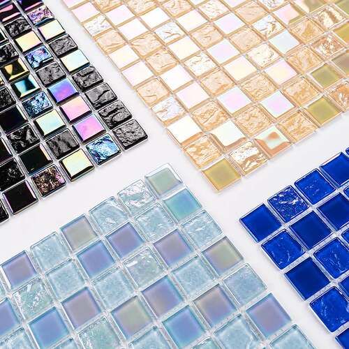 Factory direct swimming pool crystal glass mosaic tile blue