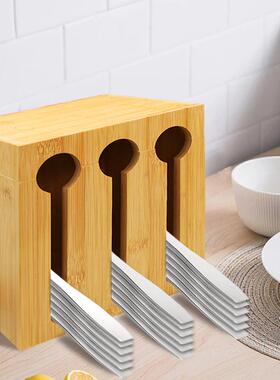 Bamboo three-hole spoon storage box kitchen counteop