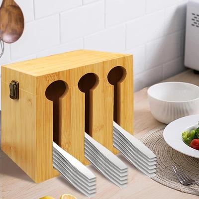 Bamboo three-hole spoon storage box kitchen counteop