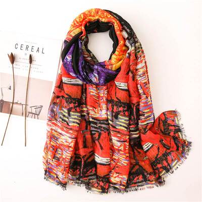 Exotic Cotton and Linen Scarf Fashion Printing and Dyeing