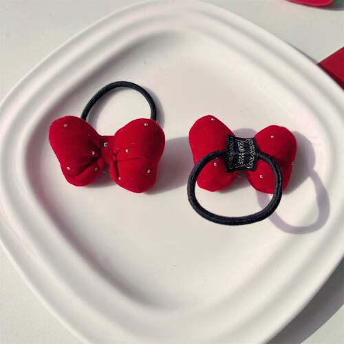 New Year's Day Wine Red Bow Hair Rope Cute Girl High