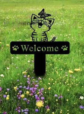 Animal wrought iron metal floor cat welcome decoration