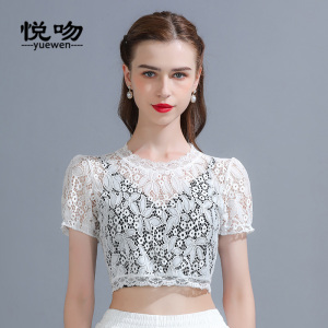 半截蕾丝打底衫女夏短袖薄款内搭2023新款防走光抹胸洋气小衫短款