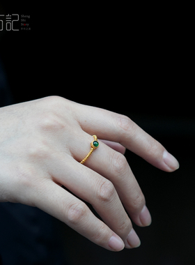 生石记 ｜ 立春 翡翠小豆豆戒指 24k纯金戒环