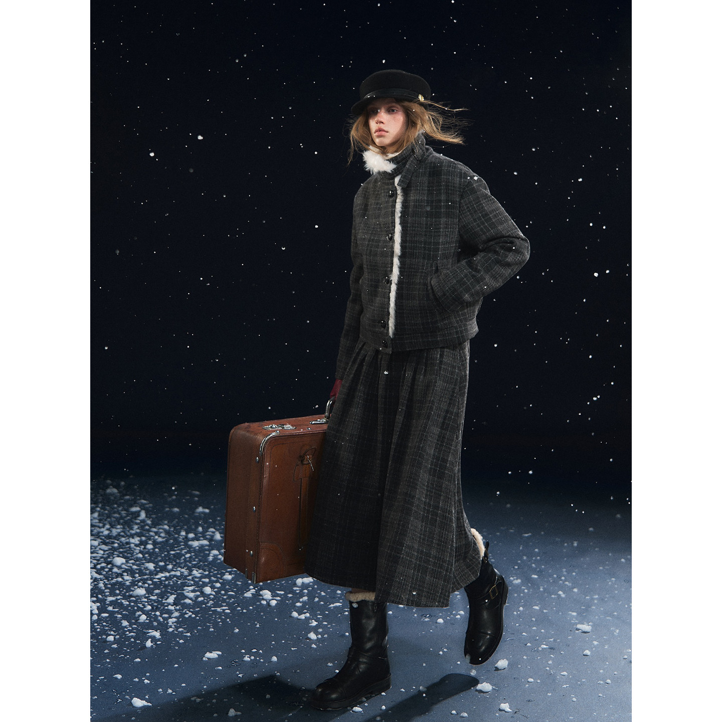 SOMESOWE 复古格纹毛领夹棉外套/打褶半裙,女装/女士精品,时尚套装,淘宝优惠券,粉丝福利购,淘宝优惠卷