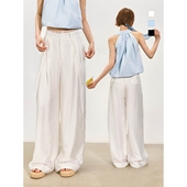 子女慵懒风褶皱阔腿直筒休闲长裤 裤 珠光欧根纱凉感西装 SOMESOWE