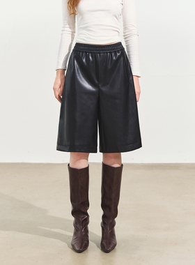 SOMESOWE 松紧腰阔腿皮中裤