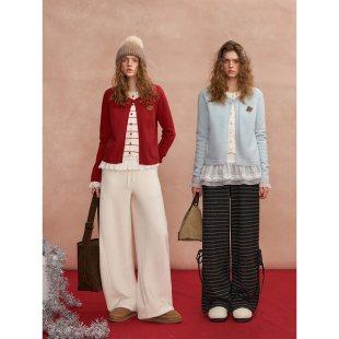 SOMESOWE 绒感假两件撞色条纹开衫