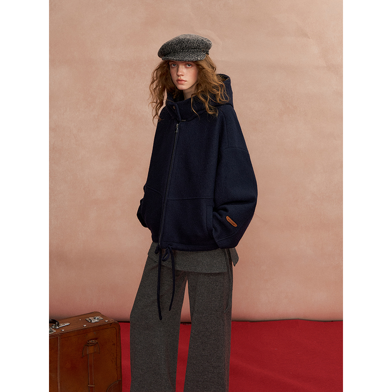 SOMESOWE 连帽短款羊毛大衣