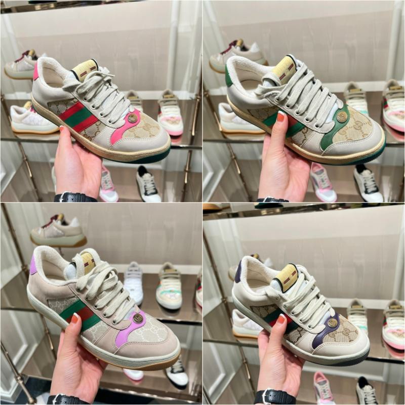 Gucci/古驰脏脏鞋休闲系带增高复古男女鞋条纹做旧低帮运动板鞋