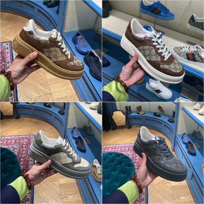 Gucci/古驰 GG 经典老花饼干鞋系带休闲男鞋女鞋厚底运动情侣板鞋