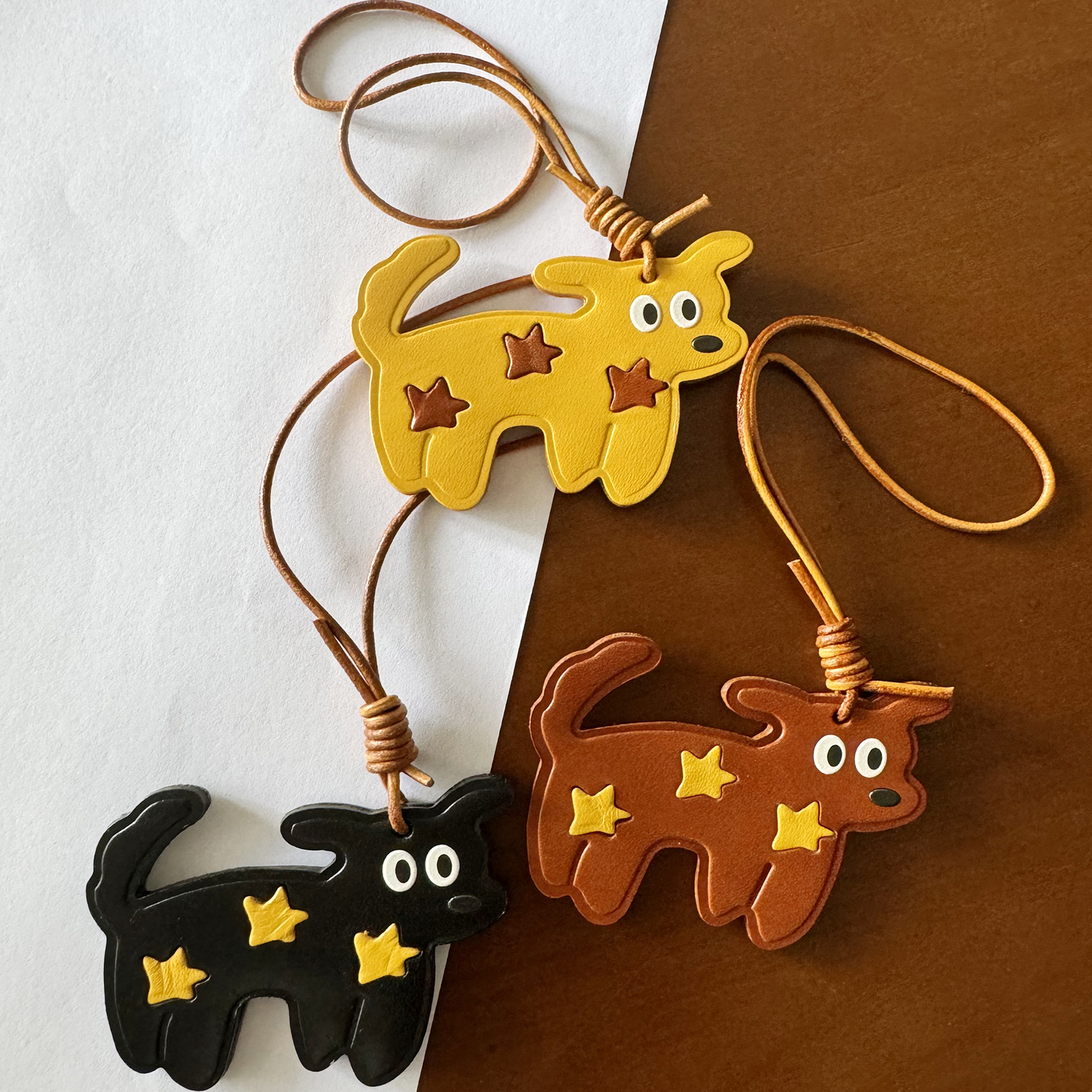 可爱牛皮星星小狗挂件真皮手作