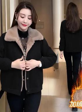 派克服妈妈秋冬新款气质翻领上衣中年女士灯芯绒棉衣外套加绒保暖