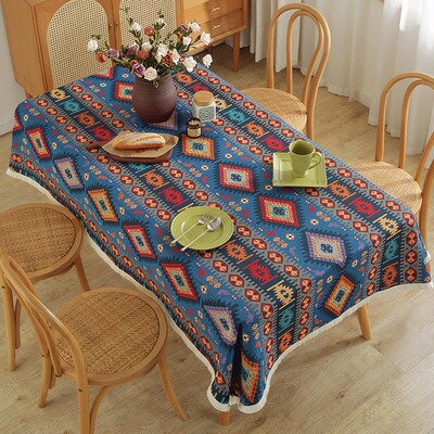Thickened cotton and linen ethnic style fabric tablecloth