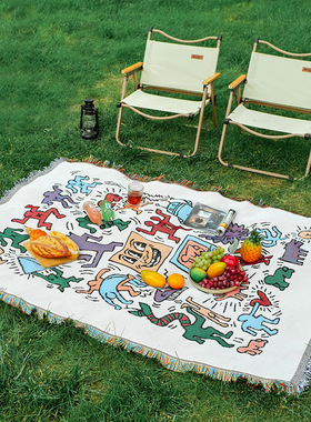 American graffiti picnic mat cotton linen fabric tablecloth