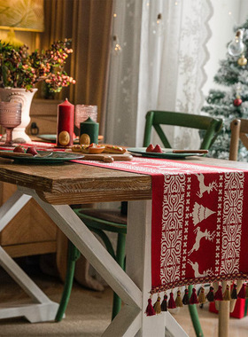 Red Christmas table flag atmosphere Christmas long tableclot