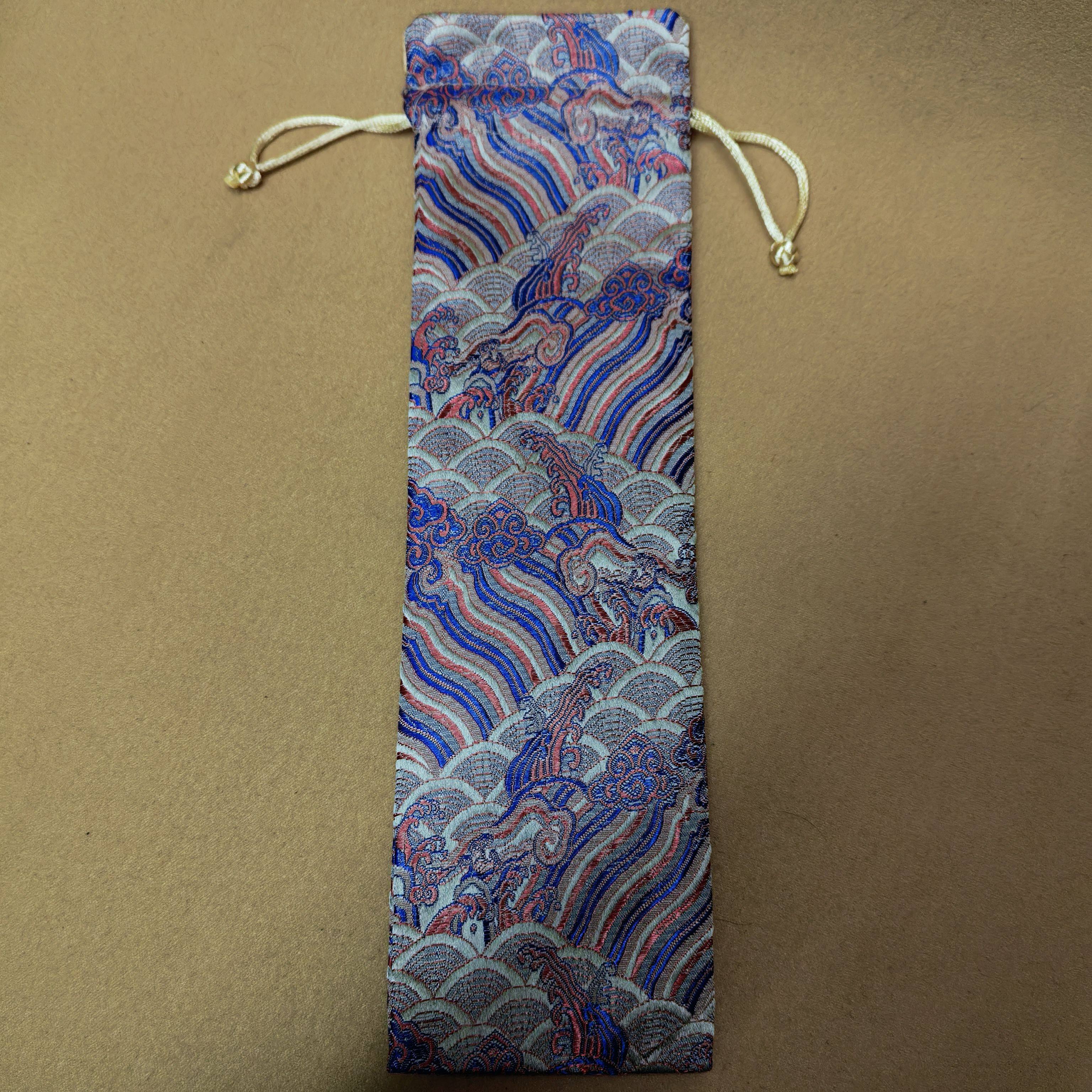 国风古典刺绣海水纹长方形锦袋卷轴书画文具布袋画笔收纳包装袋