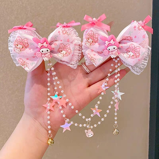 儿童卡通美乐蒂发夹小女孩额头链公主皇冠头饰紫色蝴蝶结飘带发卡