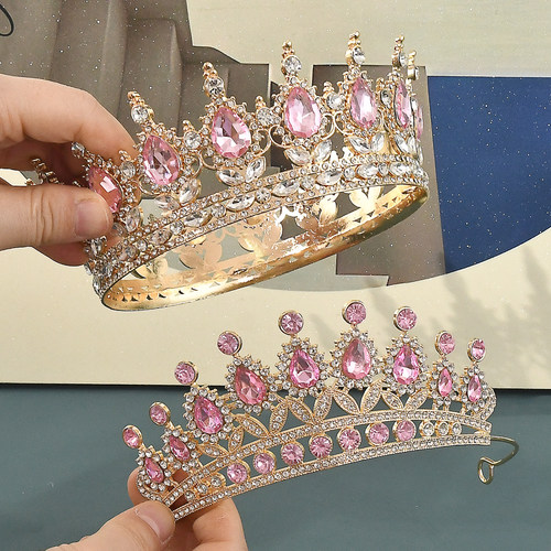 儿童公主皇冠粉色女童水晶发饰