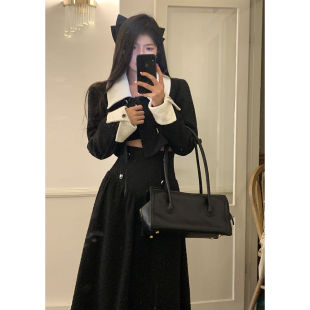 气质大女主 女高腰半身裙两件套 拼色套装 小香风优雅名媛气质套装