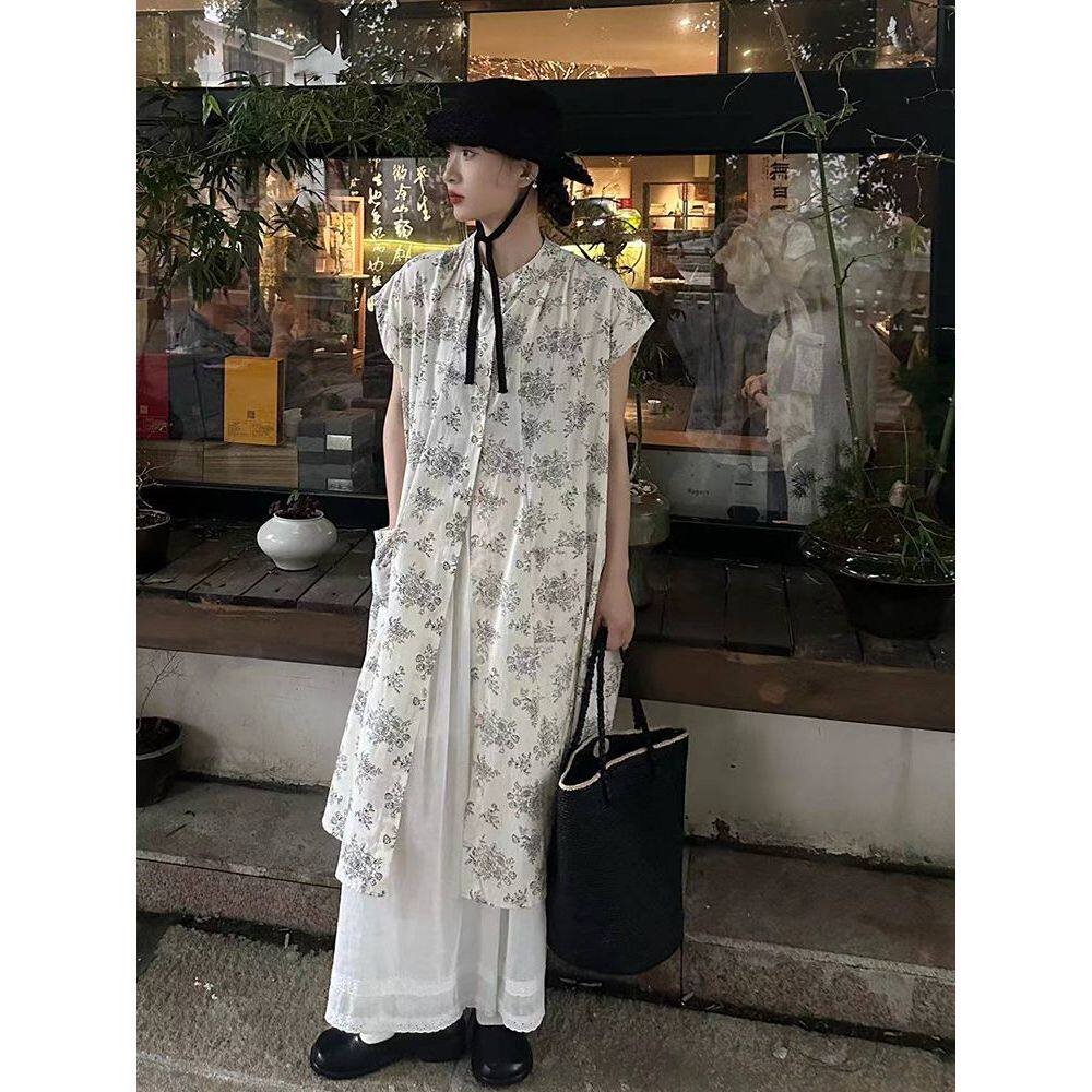 花间酒|复古碎花长衬衫+百搭长裤两件套小个子宽松显瘦气质套装女