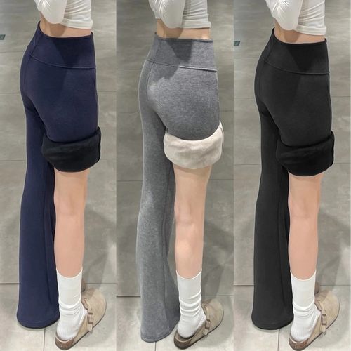 lulu微喇运动裤女秋冬季加绒加厚外穿瑜伽喇叭裤修身显瘦马蹄裤子