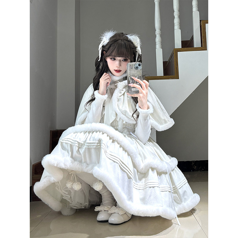 斗篷披肩+内搭+背带裙三件套女
