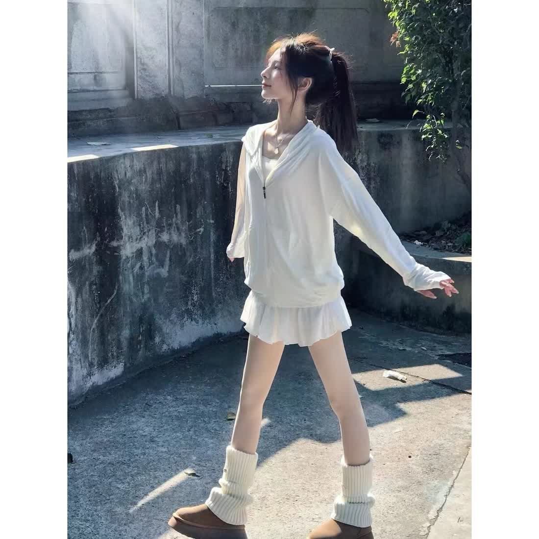 日系白色防晒衣女士外穿纯色夏季修身防紫外线防晒服宽松薄款外套