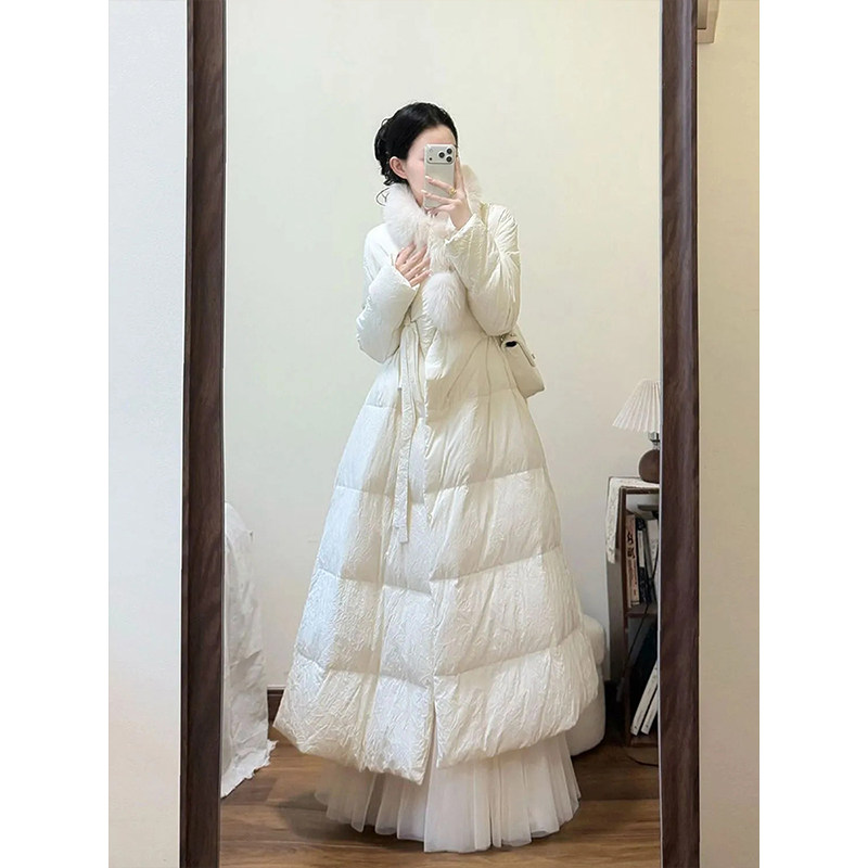 漫暖织羽 冬季外套女2025新款保暖高级感百搭气质毛领长款棉服