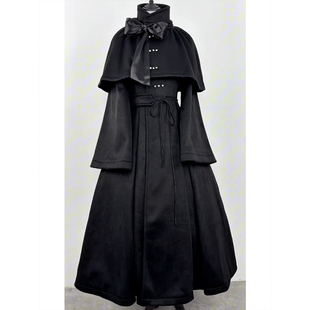 复古暗黑系哥特风套装女冬季新款黑色斗篷披肩+长款连衣裙两件套