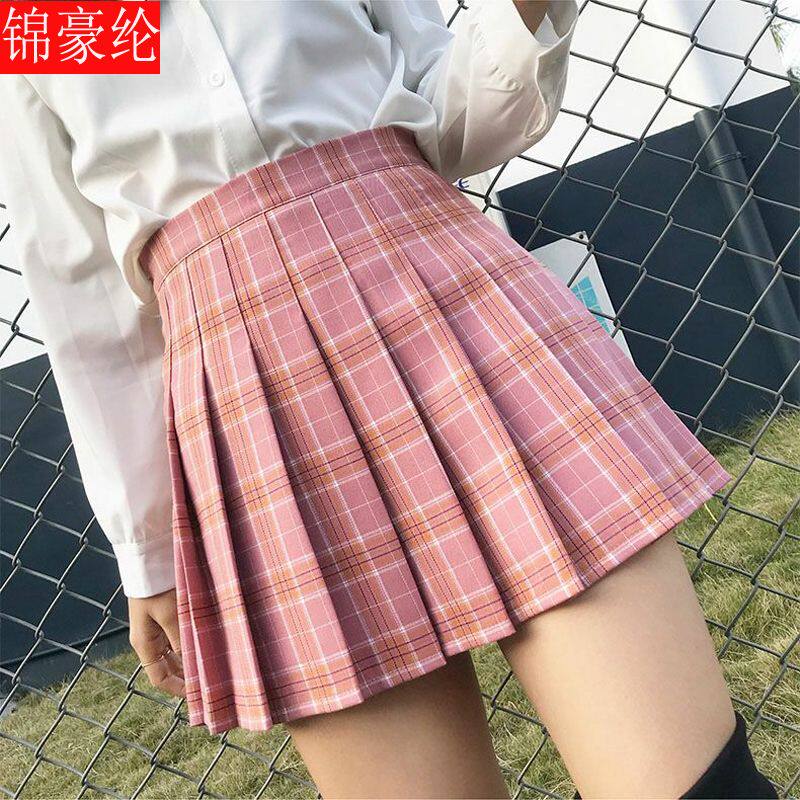 锦豪纶 百褶裙女学生短裙韩版秋冬季半身裙a字裙高腰大码格子裙子