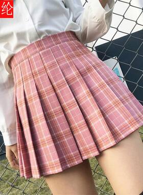 锦豪纶 百褶裙女学生短裙韩版秋冬季半身裙a字裙高腰大码格子裙子