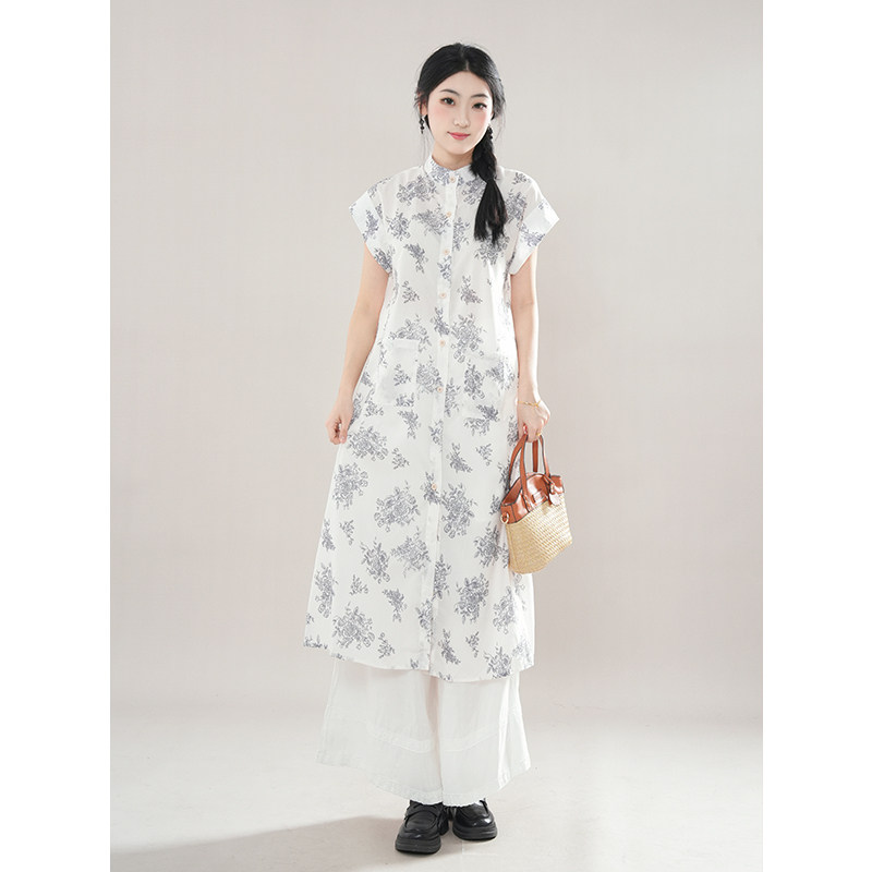 花间酒|复古碎花长衬衫+百搭长裤两件套小个子宽松显瘦气质套装女